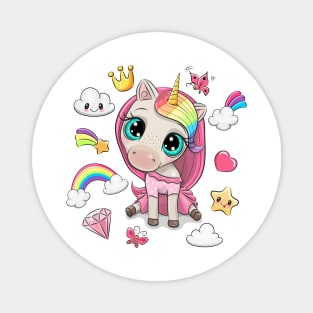 Cute baby unicorn with rainbow hairs. Magnet